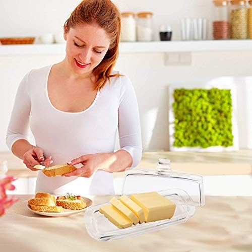 צלחת חמאת זכוכית בזראט | צלחת חמאה פרימיום עם מכסה וידית אחיזה קלה | קל לשימוש ובטוח מאכל - מדיח כלים בטוח